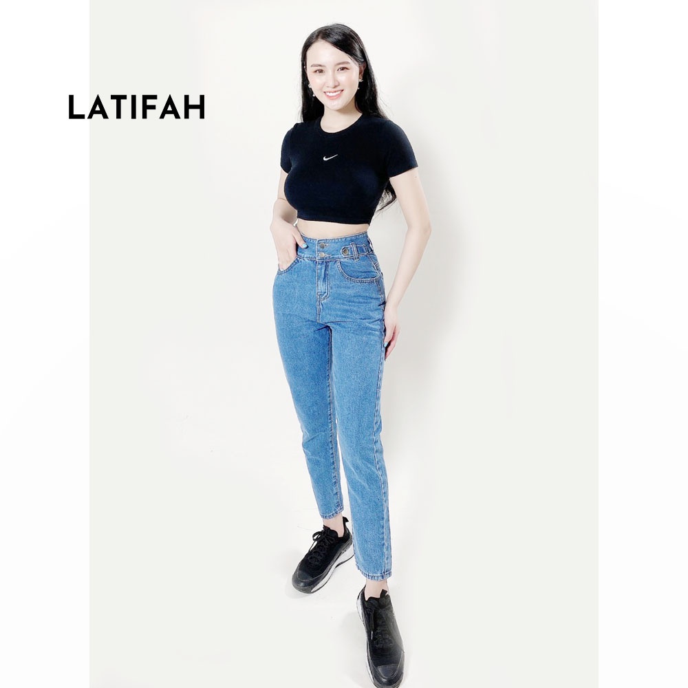 [Mã BMBAU50 giảm 7% đơn 99K] Quần baggy jeans nữ LATIFAH form rộng 2 bách vuông lưng thun QD016 phong cách hàn quốc