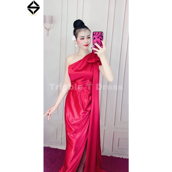 Đầm maxi dạ hội dáng dài nơ 1 vai tà dài TRIPBLE T DRESS - size M/L - MS391V