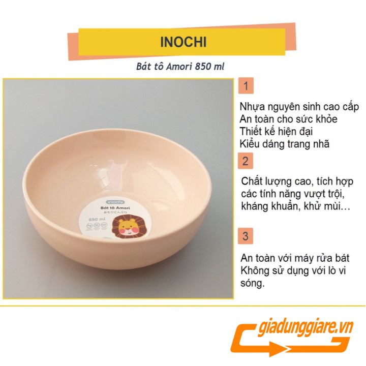 (Chính hãng INOCHI) Bát tô chén nhựa to Amori 850 dùng ăn cơm ăn dặm cho bé nhựa nguyên sinh chịu nhiệt kháng khuẩn Ag+