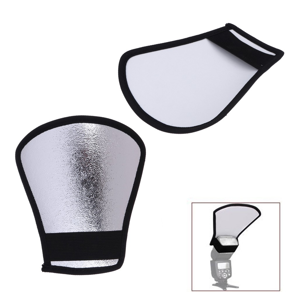 Practical Camera Flash Diffuser Softbox Silver and White Reflector for Canon 580EX Nikon SB-600