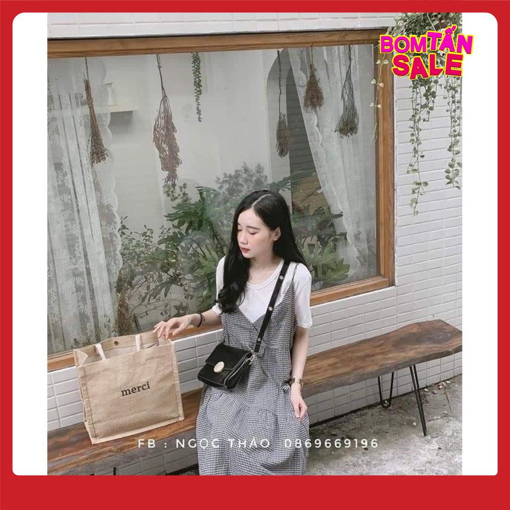 FREESHIP SET YẾM CARO VINTAGE - SET YẾM KẺ CỔ V 3 TẦNG - VÁY YẾM 2 DÂY MAXI
