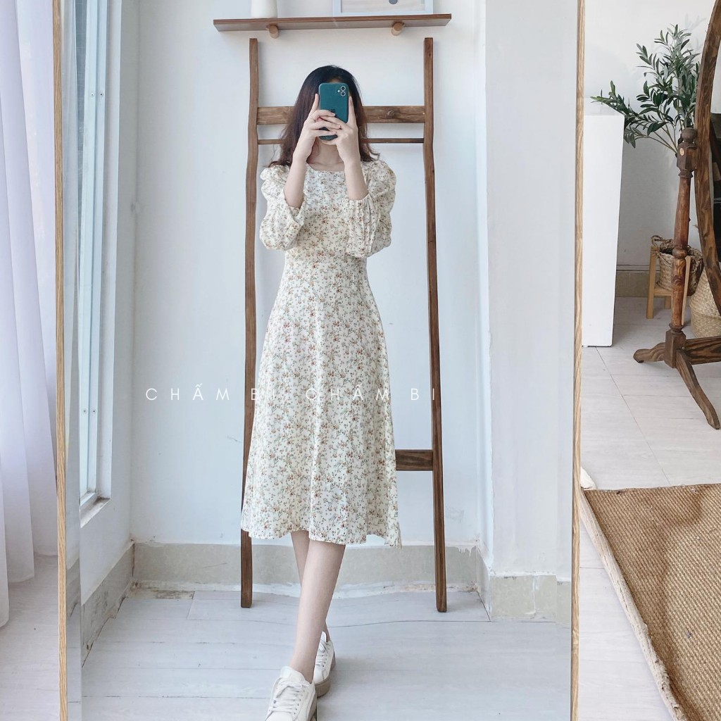 Đầm Dáng Xòe Hoa Cỏ Vintage Dài Tay Dáng Xòe - V.032 | BigBuy360 - bigbuy360.vn