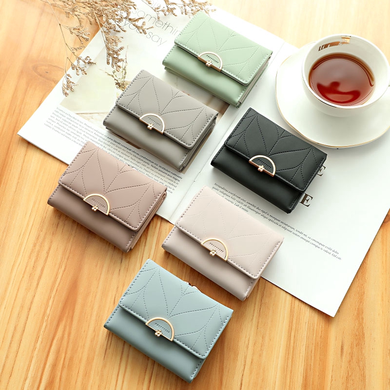 Ví gập làm 3 dáng ngắn bằng da PU đa chức năng thời trang