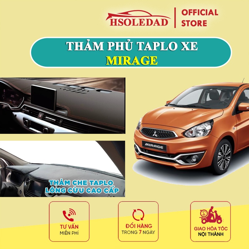 Thảm taplo Mitsubishi Mirage bằng lông Cừu 3 lớp hoặc Da Cacbon