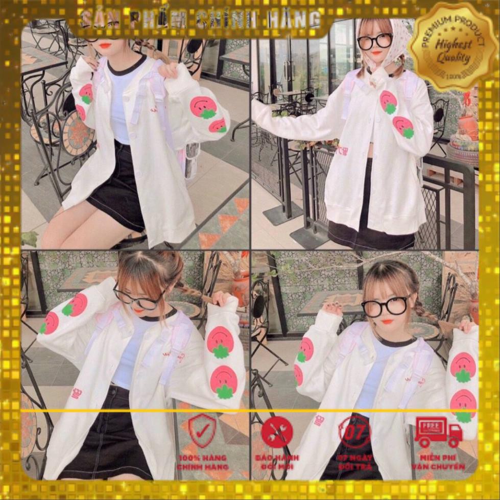 Áo Khoác Cardigan Nỉ Ngoại không xù loại 1 Túi Rộng in Hình Trái Tim Cực Kỳ Cute Mẫu Đang Hot 2020 Cardigan TRÁI DÂU