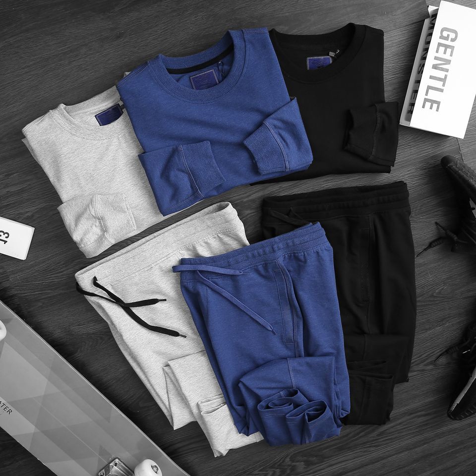 Bộ thể thao nam THE 1992 Bộ nỉ nam chui đầu 4 màu trơn