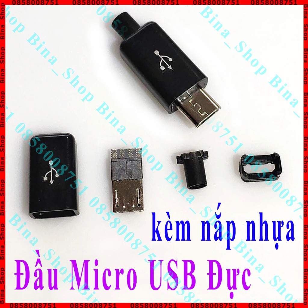Đầu Micro USB (4P+1P) đực DIY kèm nắp nhựa