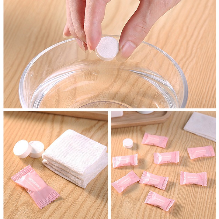 HCM - Combo 10 viên nén khăn ướt hồng pastel mang du lịch, đi chơi