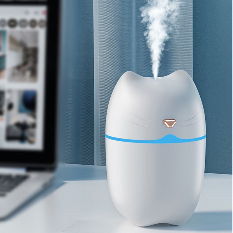 Máy Xông Tinh Dầu Mini Máy Tạo Độ Ẩm Phòng Hình Mèo Dung Tích 260ML Đèn Ngủ Đổi Màu Trang Trí Để Bàn