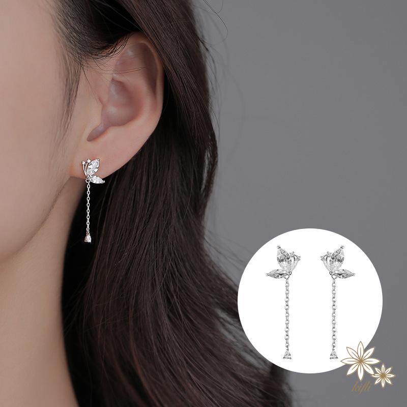 Khuyên Tai Tua Rua Hình Bướm Đính Đá Phong Cách Thời Trang