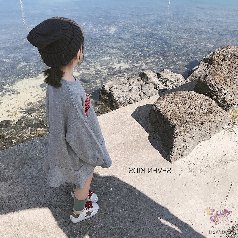 Đầm Dáng Rộng In Chữ Phong Cách Thời Trang Mùa Thu Hàn Quốc Cho Bé Gái