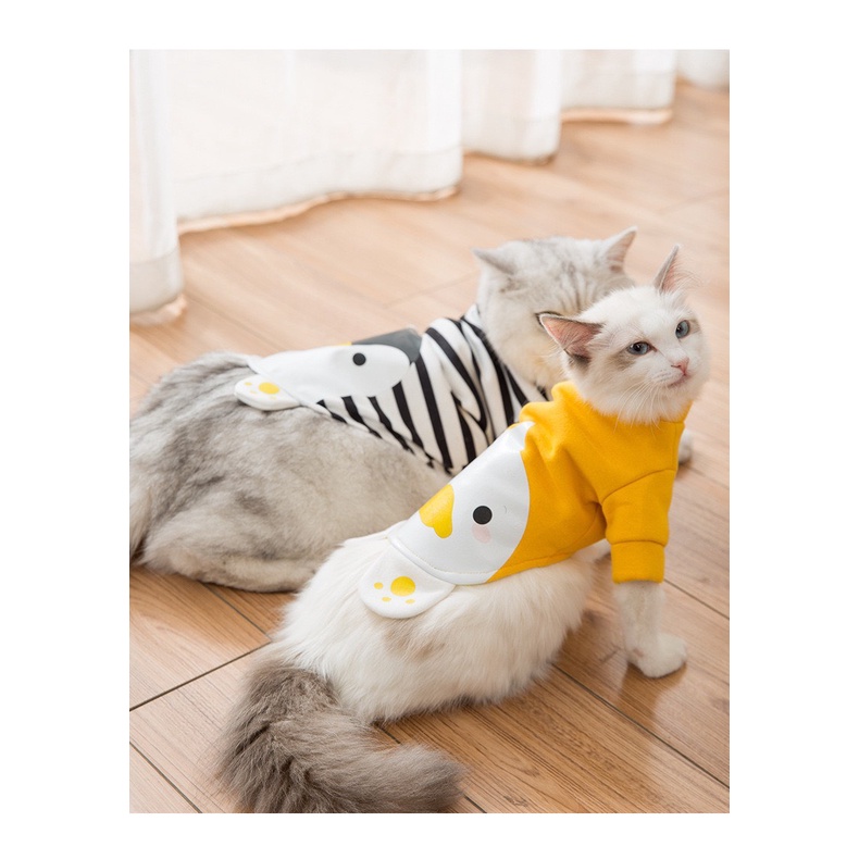 Quần áo thú cưng - áo nỉ dài tay hoạt hình dễ thương và ấm áp trong mùa thu đông cho chó mèo