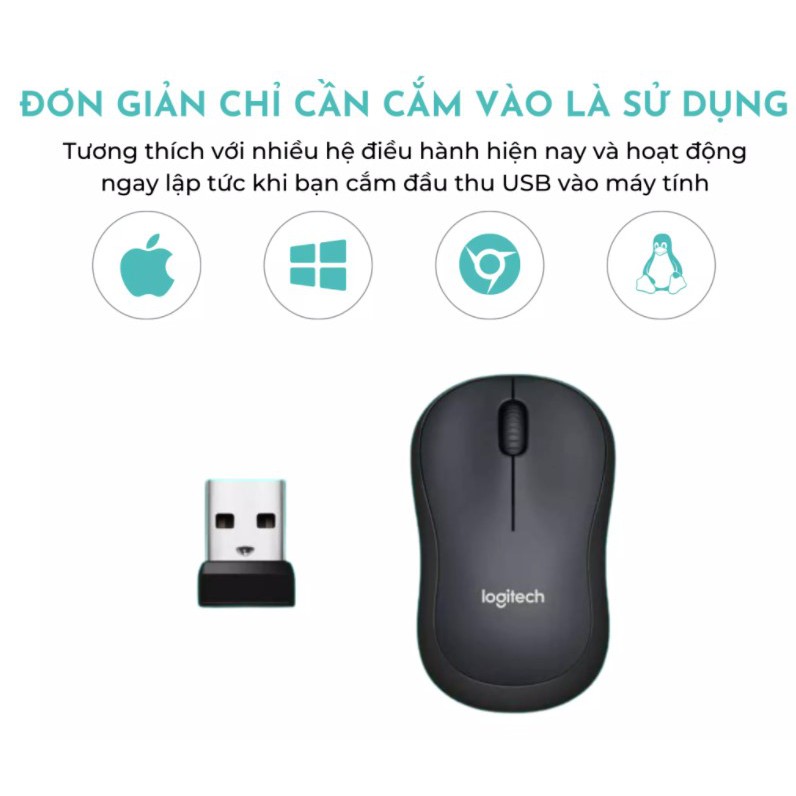 Chuột không dây logitech Silent M220 Cao Cấp Không Gây Tiếng Ồn Chuột Không Dây Di Động Kết Nối USB 10m