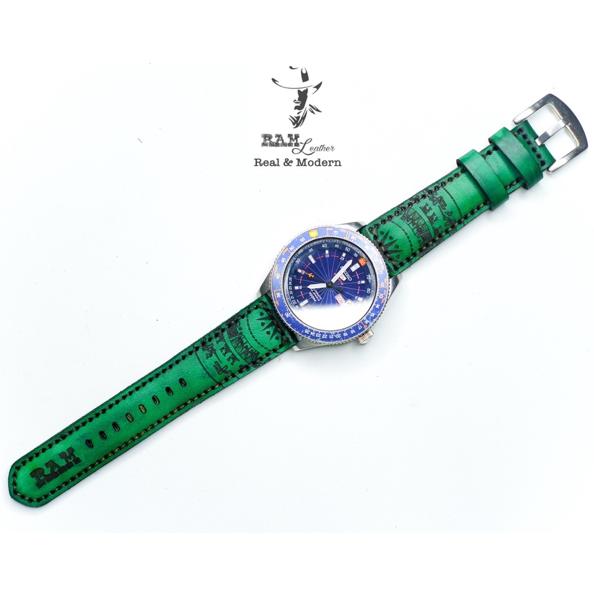 Dây Đồng Hồ Da Bò RAM Leather Italia Vegtan Xanh Ngọc Bền Đẹp