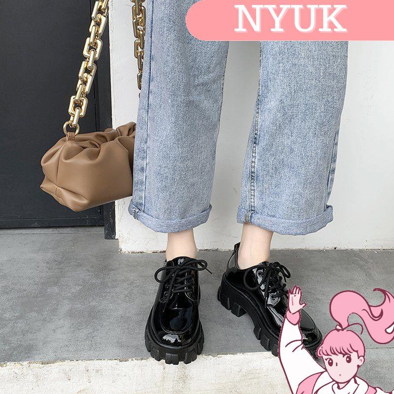 【24H Delivery】NYUK Platform shoes British style black casual lace-up