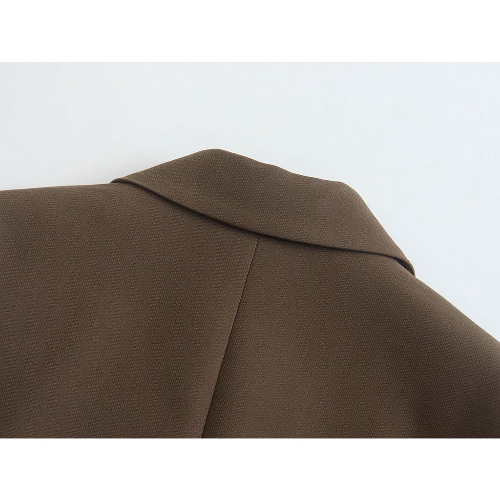 Áo blazer ZR màu nâu tây cho nữ, áo vest nữ dài tay 2 lớp có đệm vai cá tính phong cách Hàn Quốc