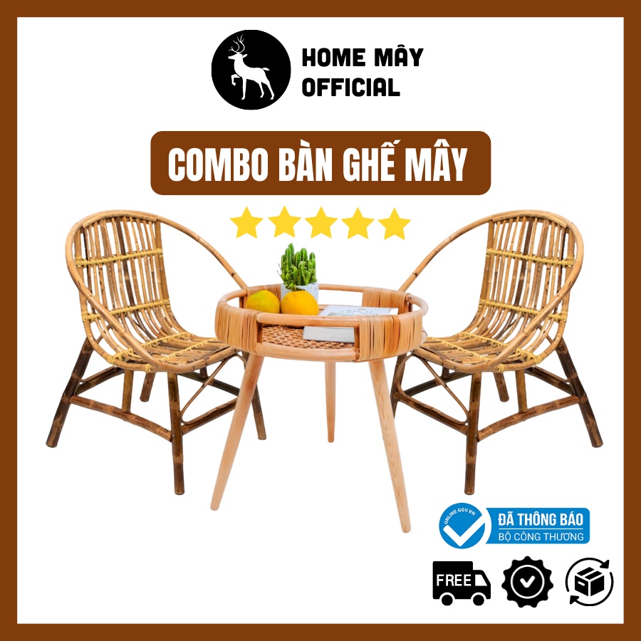 Ghế mây tre con sò HOME MÂY được làm thủ công chắc chắn ngồi uống trà cafe ban công