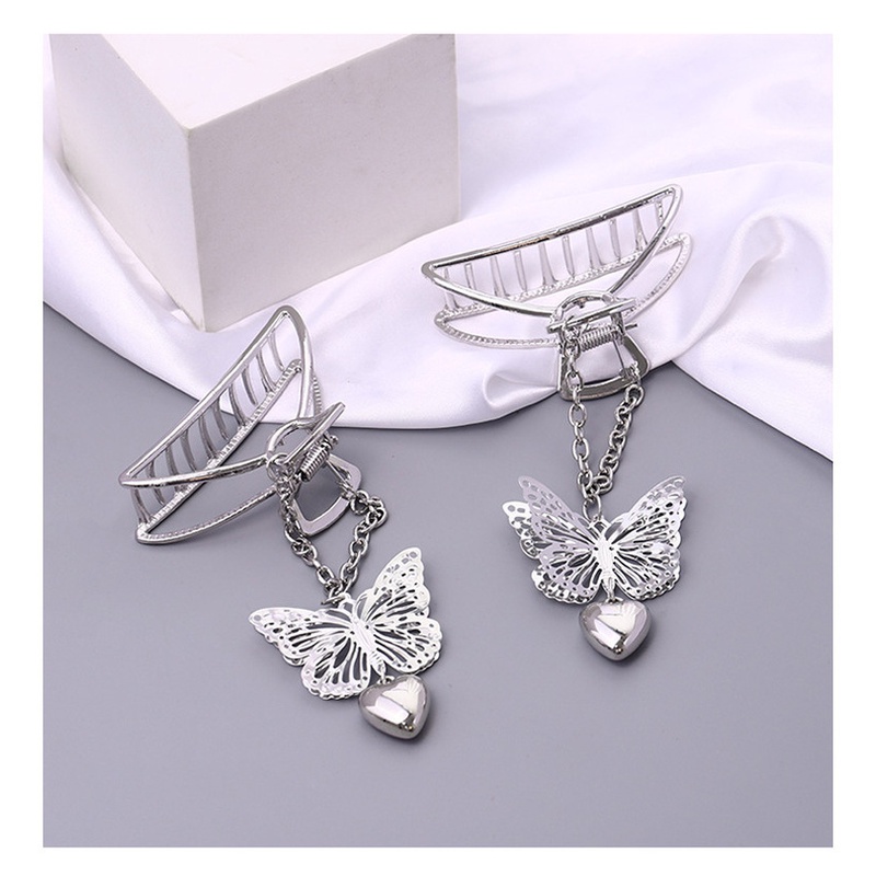 Kẹp tóc kim loại màu bạc phối tua rua hình trái tim bướm phong cách Harajuku cổ điển mới cho nữ