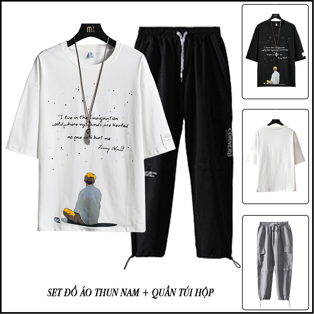 Bộ Đồ Thun Nam Thể Thao Áo Phông Chàng Trai Ngắm Sao Và Quần Jogger Túi Hộp Bo Gấu SET NAM 90000167 | BigBuy360 - bigbuy360.vn