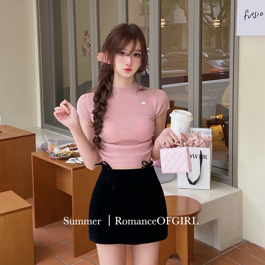 SUXI Áo Thun Dệt Kim Ngắn Tay Màu Sắc Đơn Giản Thời Trang Mùa Hè