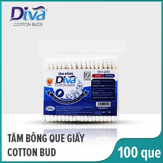 Tăm bông thân giấy kháng khuẩn Diva gói 100 cây