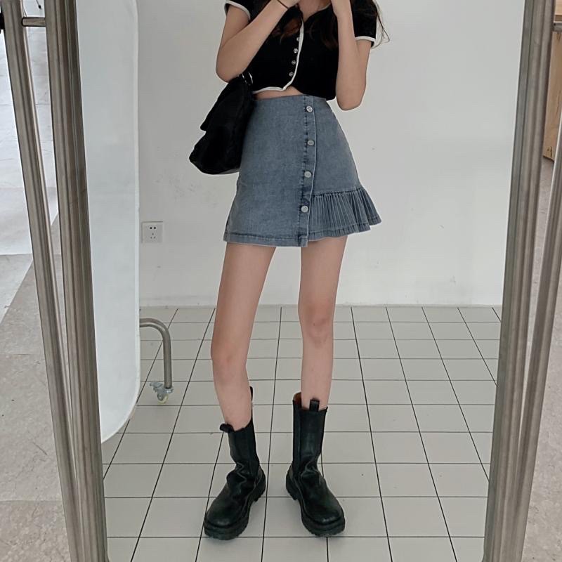 Chân váy xếp li đuôi cá đính khuy phong cách highteen (có sẵn+ảnh thật) | BigBuy360 - bigbuy360.vn