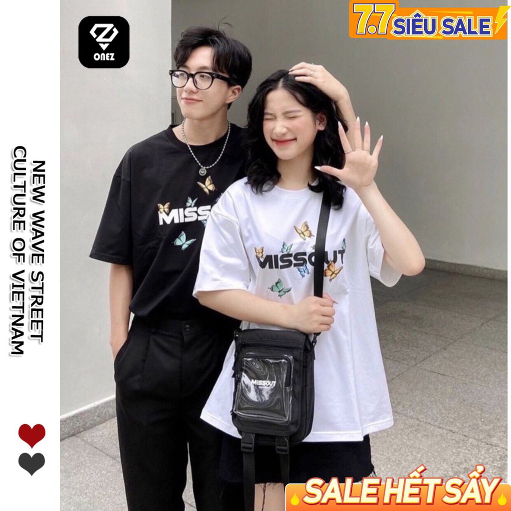 [Giá Sỉ] 🍀HÀNG ĐẸP🍀 Áo thun butterfly MISSOUT đen cực chất unisex oversize vải cotton xượt poli co giãn thấm hút tốt