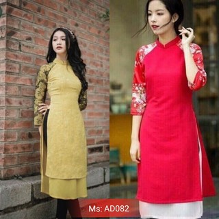 Có size lớn 5XL Áo Dài Cách Tân 2 Tà tầng tay họa tiết hoa