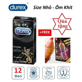 Bao cao su Durex Kingtex size 49 ôm khít vừa vặn - Hộp 12 bao Tặng 1 Hộp Super Gold 2 Cái
