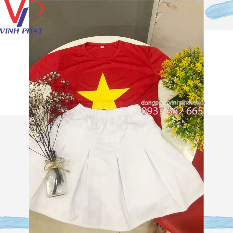 Quần Váy Trắng Vải Kaki Cho Bé Múa áo cờ Đỏ Sao Vàng - Đồng phục VĨNH PHÁT