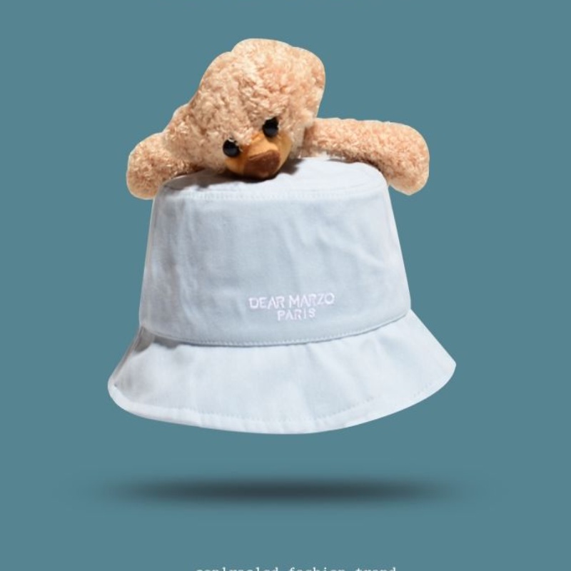 Lq Celebrity Nón Bucket Vành Ngắn Thêu Hình Gấu Ba Chiều Cá Tính Thời Trang Cá Tính