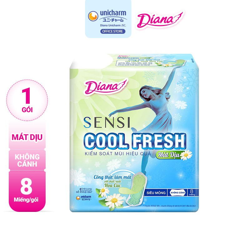 Băng Vệ Sinh Diana Sensi Cool Fresh Mát Dịu Siêu Mỏng Không Cánh 8 miếng/gói