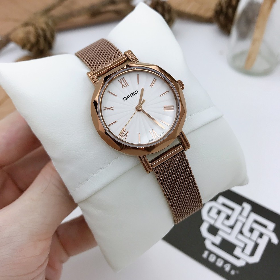 Đồng hồ nữ Casio LTP-E411 / LTP-E411MR-7A dây thép, chống nước 50m, size 30mm, hàng chính hãng