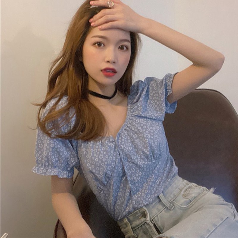 Áo Croptop Vải Voan Hoạ Tiết Hoa Thiết Kế Trễ Vai Quyến Rũ | BigBuy360 - bigbuy360.vn