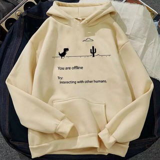 Áo unisex Hoodie in nỉ bông nhiều màu (38-70kg). H10-khủng long nhảy xương rồng - you are offline