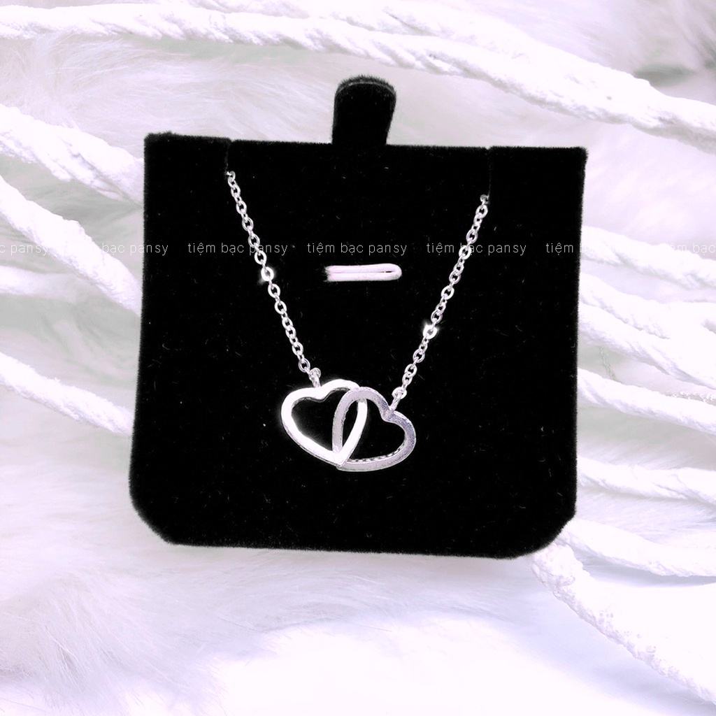 Dây chuyền nữ bạc ta PANSY mặt hai trái tim đan nhau, vòng cổ nữ bạc 925 vĩnh cửu