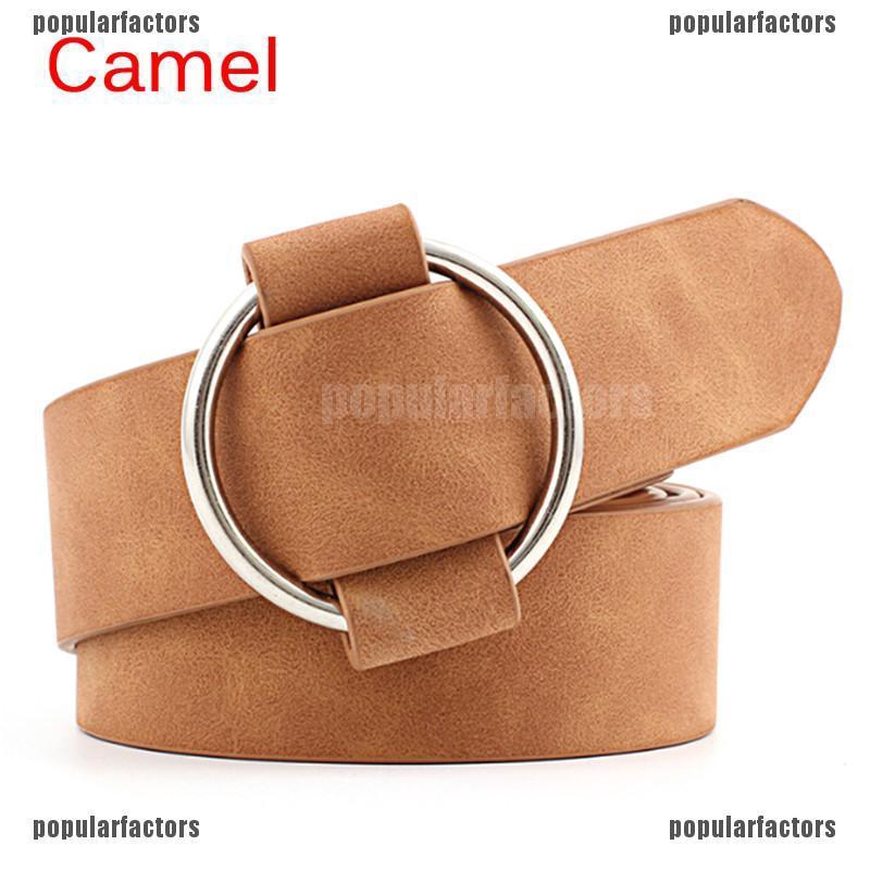 Thắt Lưng Da Khóa Tròn Kim Loại Phong Cách Vintage Thời Trang