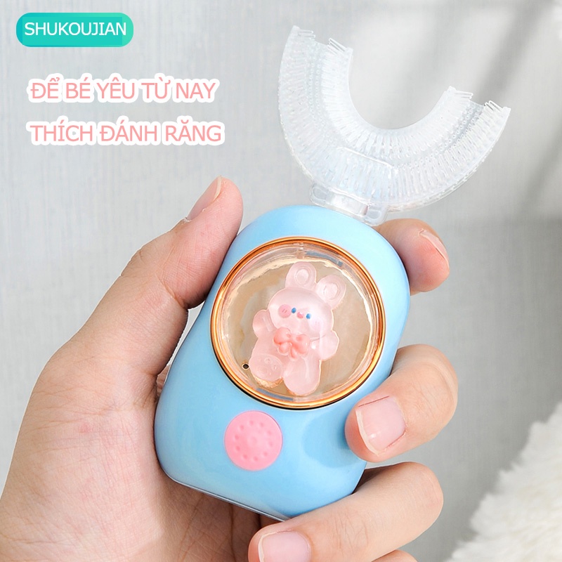 Bàn chải đánh răng điện hình chữ U của trẻ em siêu âm rung động hoàn toàn tự động không thấm nước và có thể sạc lại