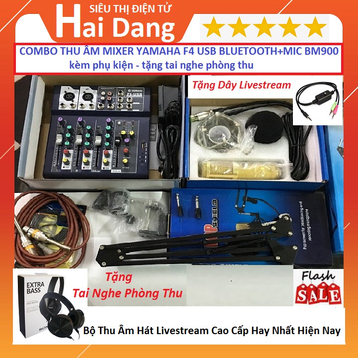 COMBO, MIXER YAMAHA F4, USB BLUETOOTH+MIC BM900 LIVESTREAM TẶNG TAI NGHE