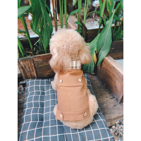 Áo khoác gile kaki nâu phối kẻ chó mèo