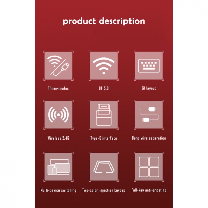 Ajazz K610T 61 phím Bàn phím cơ không dây Three-Mode Mini Wireless Gaming Mechanical Keyboard White Backlight Anti-ghosting Bluetooth Keyboard for PC