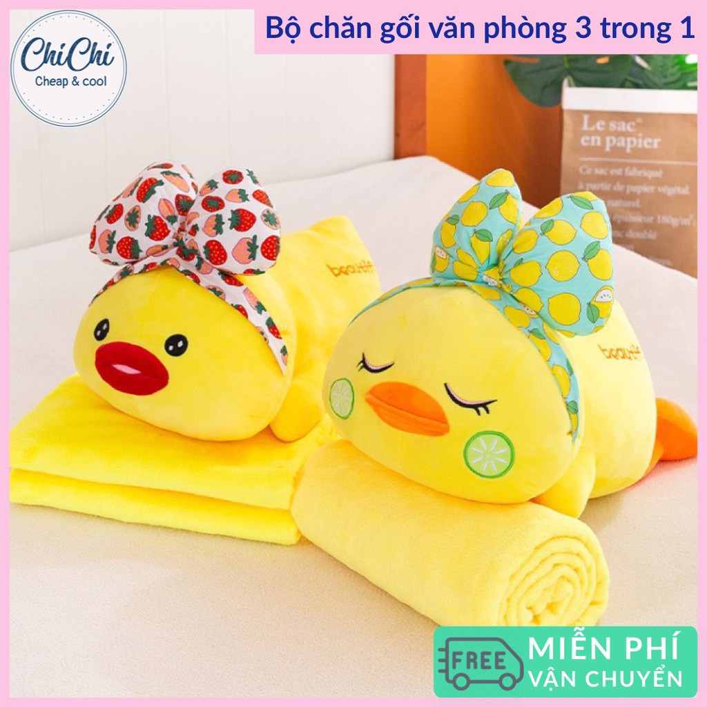 Chăn Gối Văn Phòng 3 Trong 1 Hình Vịt Điệu Đà (vàng) GM025 Chichi,Gấu Ngủ Kèm Mền siêu cute phù hợp mọi lứa tuổi.