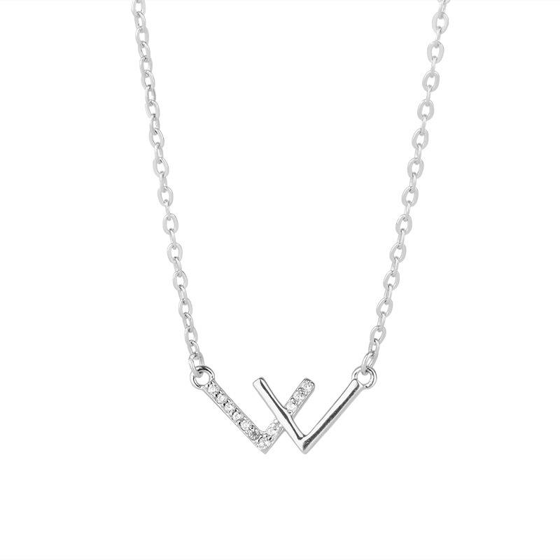 Vòng cổ bạc mặt chữ W đính kim cương cho nữ