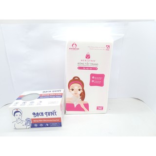 COMBO 1 BÔNG TẨY TRANG MERILYNN (GÓI 180M)+1 HỘP BÔNG TẨM CỒN BẠCH TUYẾT (100 MIẾNG)