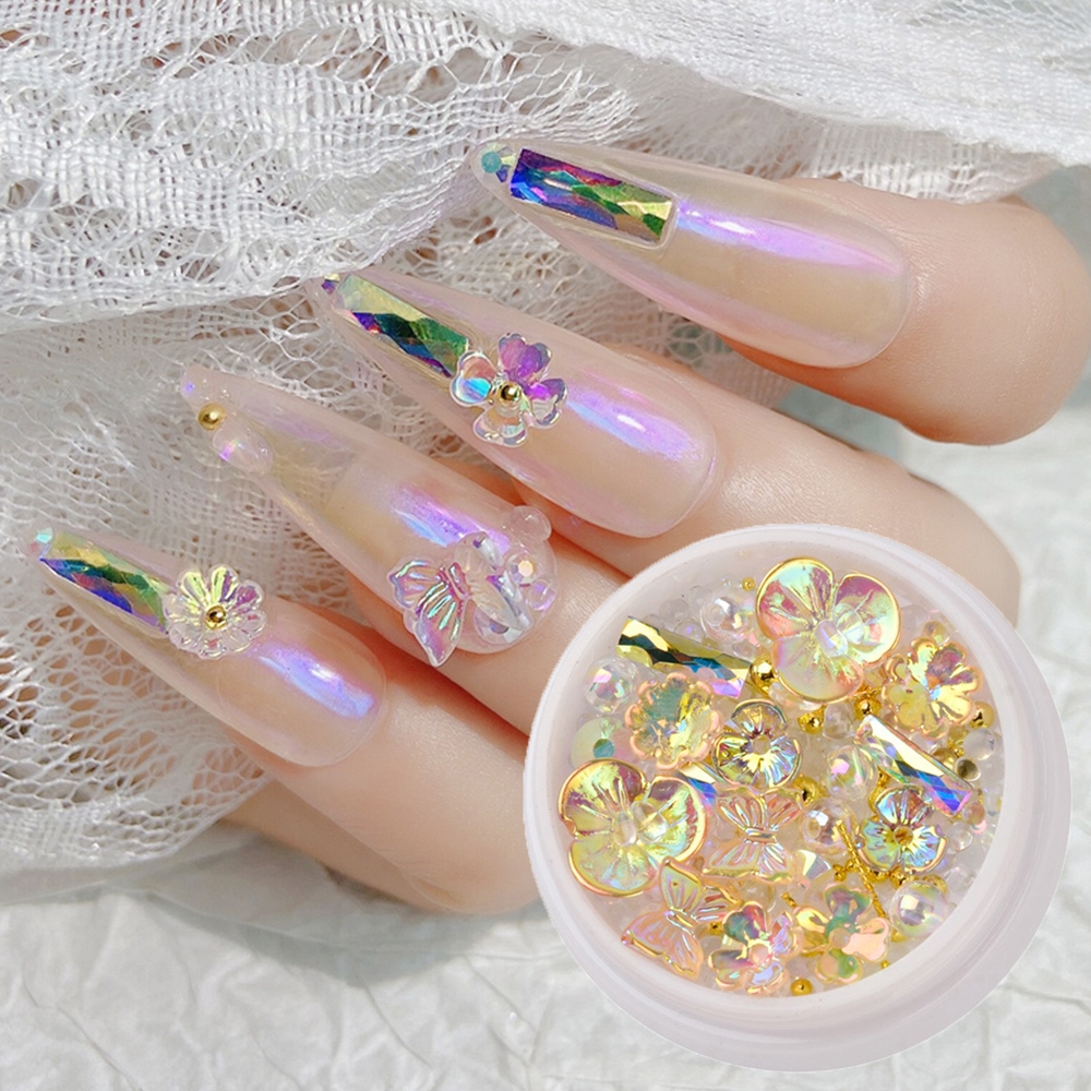 Đinh Tán Hình Bướm Bằng Kim Loại Đính Ngọc Trai Giả Trang Trí Móng Tay