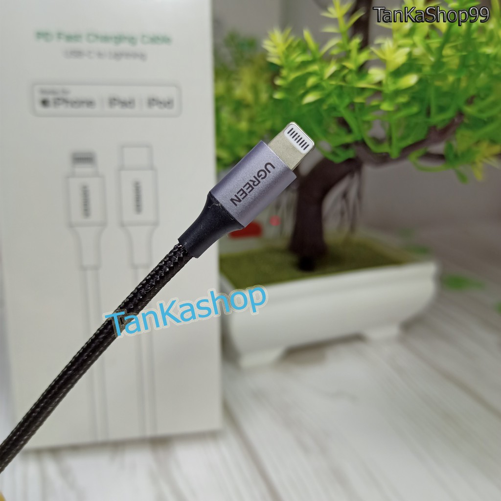 Cáp Sạc Ugreen Usb C to Lightning  25cm, Sạc Nhanh iPhone, Bện Dù Siêu Bền Thích Hợp Dùng Với Pin Dự Phòng