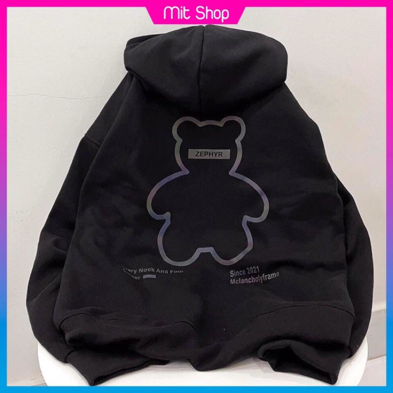 Áo hoodie nữ form rộng ulzzang in phản quang 2 màu trắng đen chất nỉ dày dặn