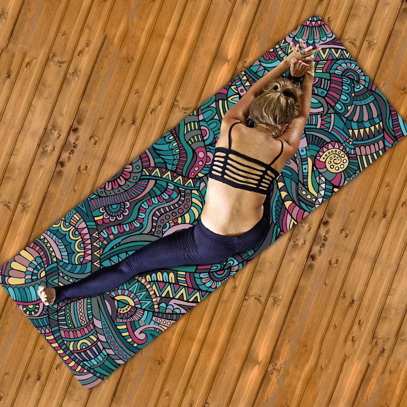 Thảm tập yoga hoa văn mỹ thuật Tặng túi đựng và dây buộc - Hàng cao cấp siêu bám