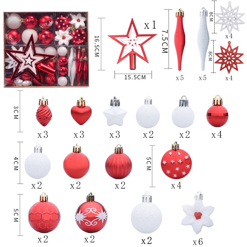 Bộ 58 Trái Châu Trang Trí Cây Thông Noel