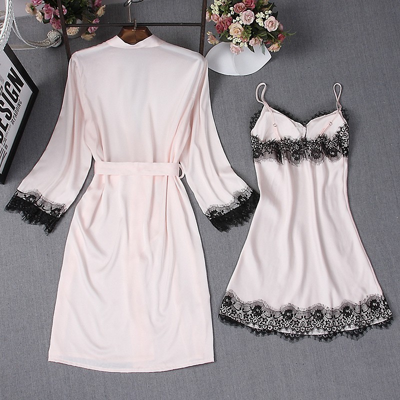 Áo choàng váy ngủ lụa cao cấp 💝MÚT LÓT NGỰC💝 đồ ngủ lụa sexy hai dây phối ren AM255101 | BigBuy360 - bigbuy360.vn